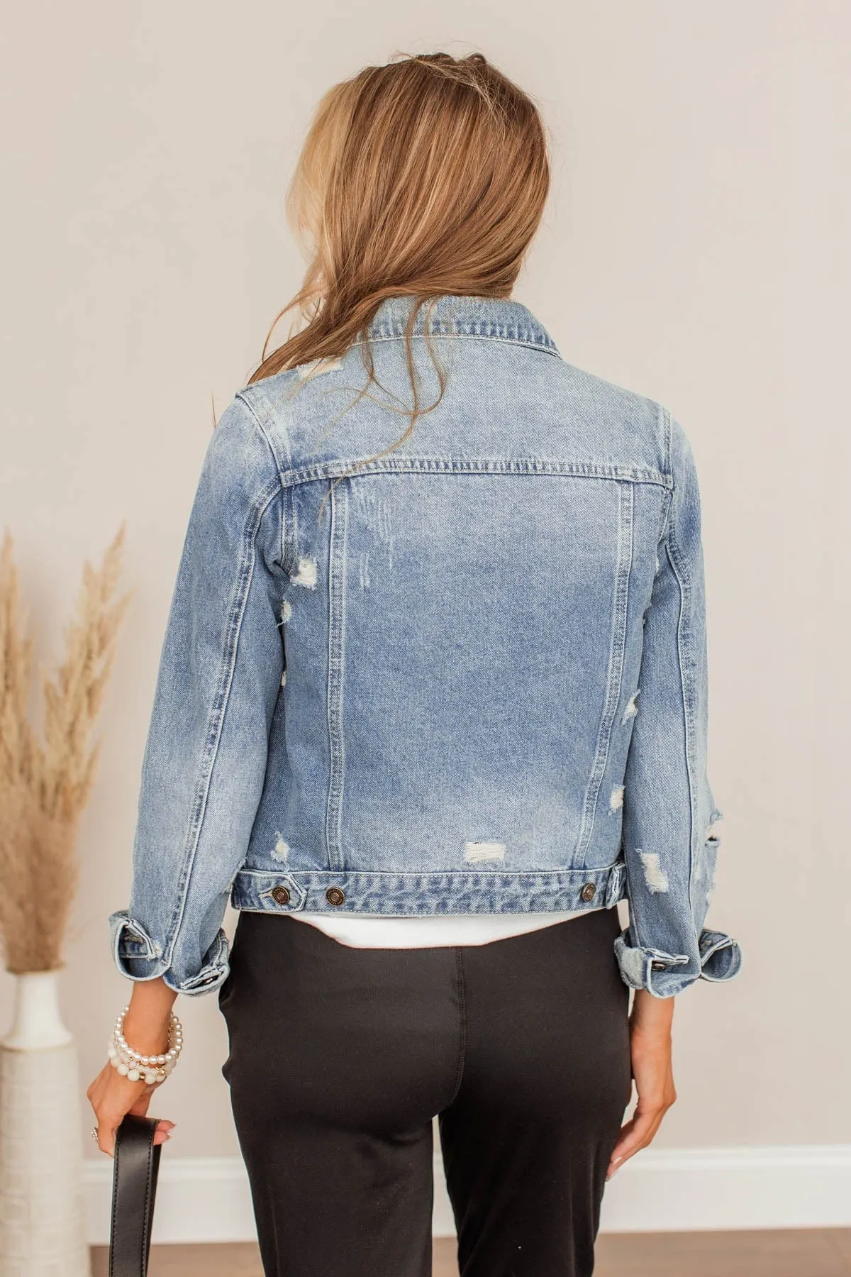 KanCan- Medium Denim Distressed Jean Jacket