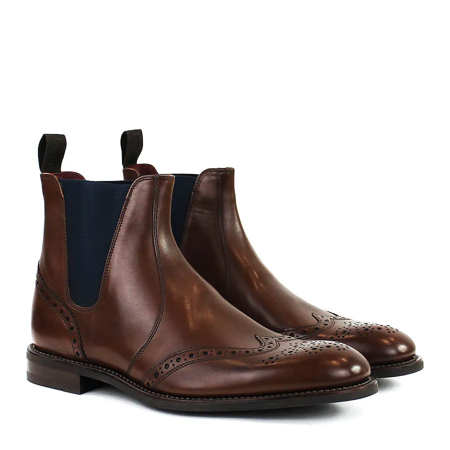 Loake - Hoskins Brogue Chelsea Boots in Dark Brown Leather