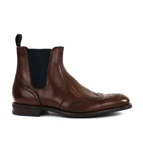 Loake - Hoskins Brogue Chelsea Boots in Dark Brown Leather