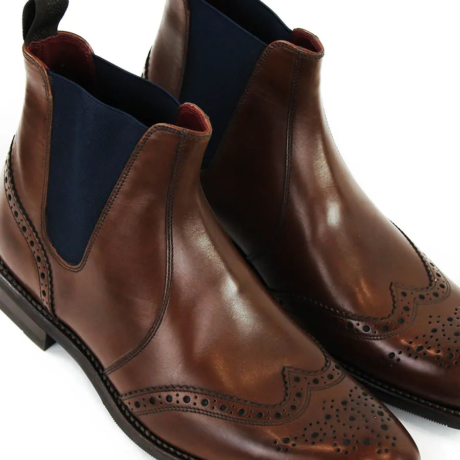 Loake - Hoskins Brogue Chelsea Boots in Dark Brown Leather