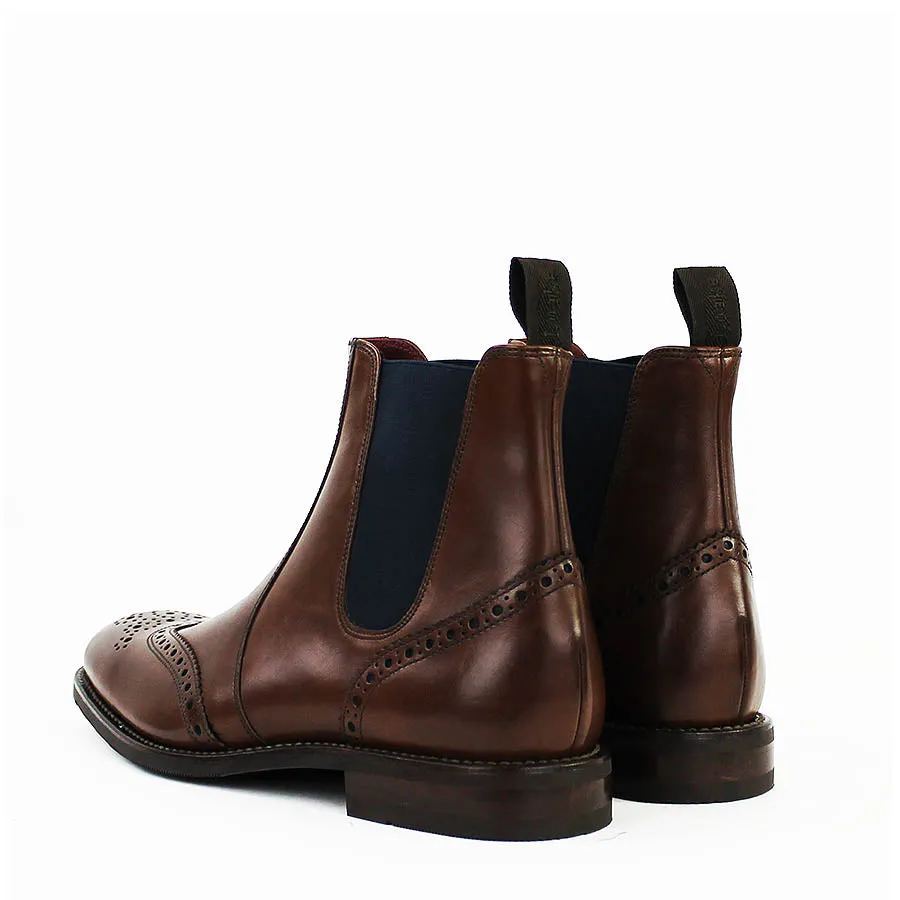 Loake - Hoskins Brogue Chelsea Boots in Dark Brown Leather