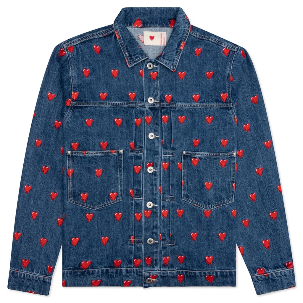 Logo Pattern Denim Jacket - Washed Blue