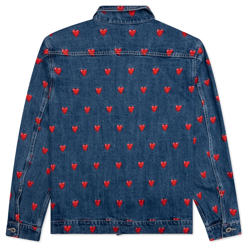 Logo Pattern Denim Jacket - Washed Blue