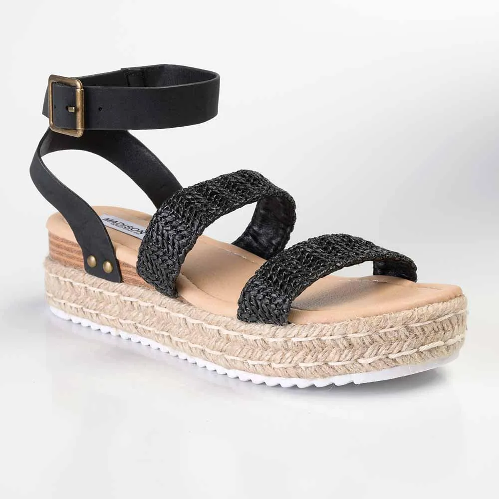 Madison Cassie Double Strap Espadrille Sandals - Black