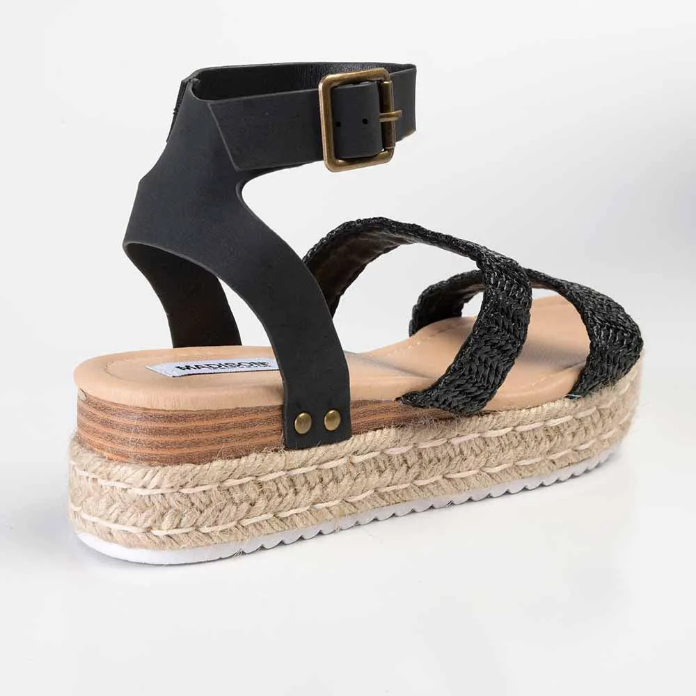 Madison Cassie Double Strap Espadrille Sandals - Black