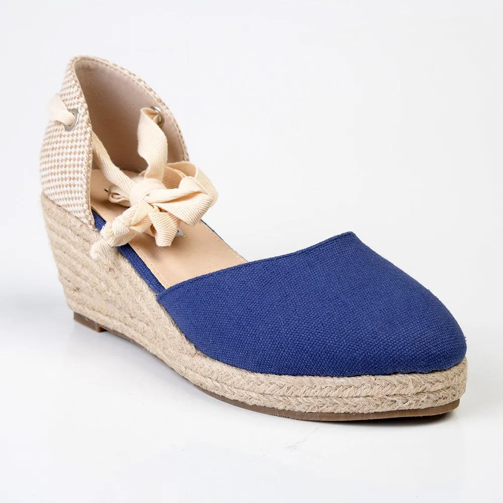 Madison Cleo Closed Toe Espadrille Wedge - Navy