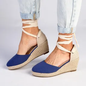 Madison Cleo Closed Toe Espadrille Wedge - Navy