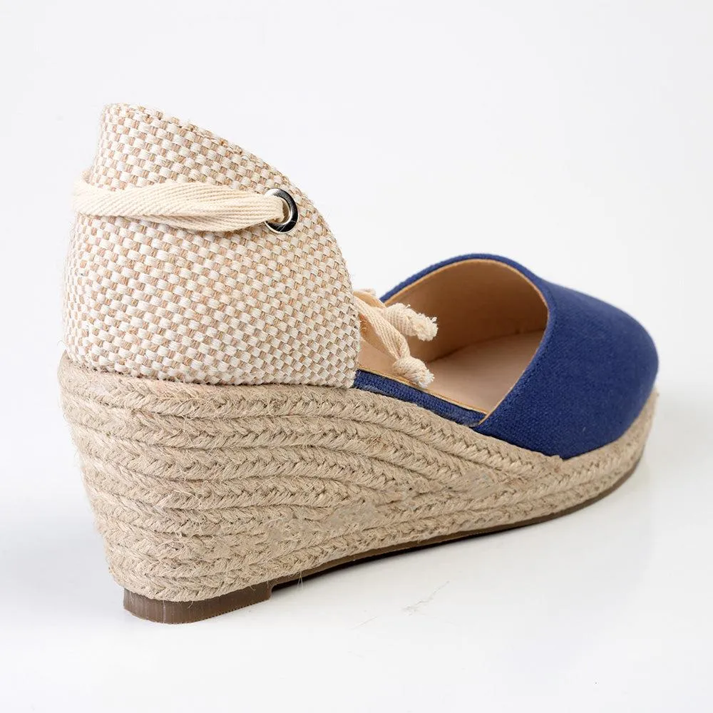 Madison Cleo Closed Toe Espadrille Wedge - Navy