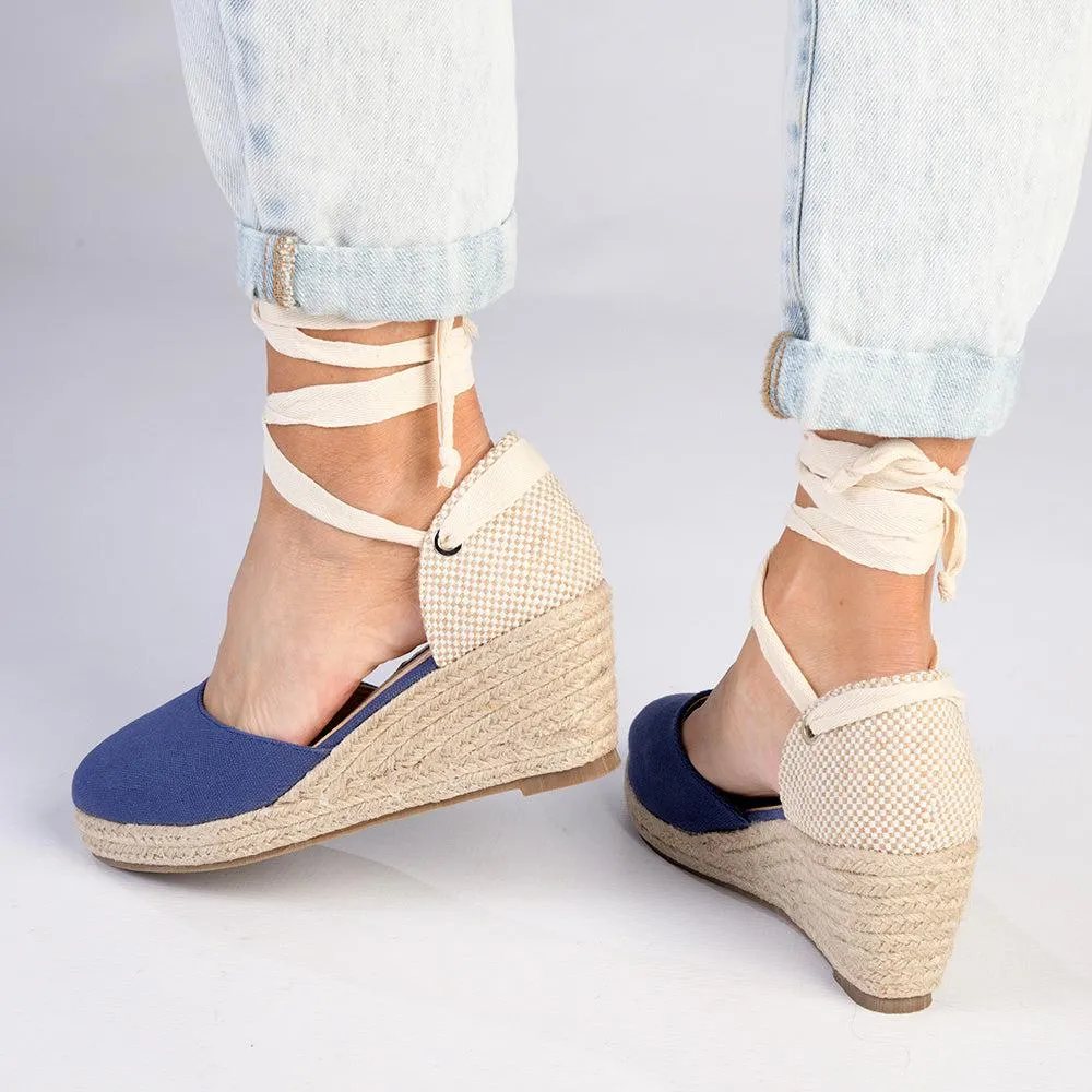 Madison Cleo Closed Toe Espadrille Wedge - Navy