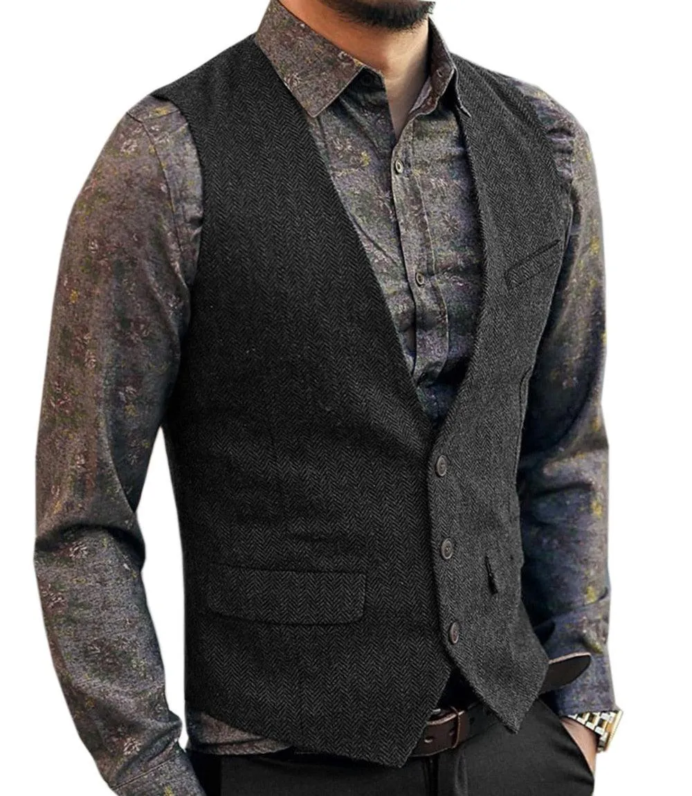 Make a Statement with V-Neck Suit Vests - Fashionable and Formal Herringbone Dress Waistcoats for Business and More