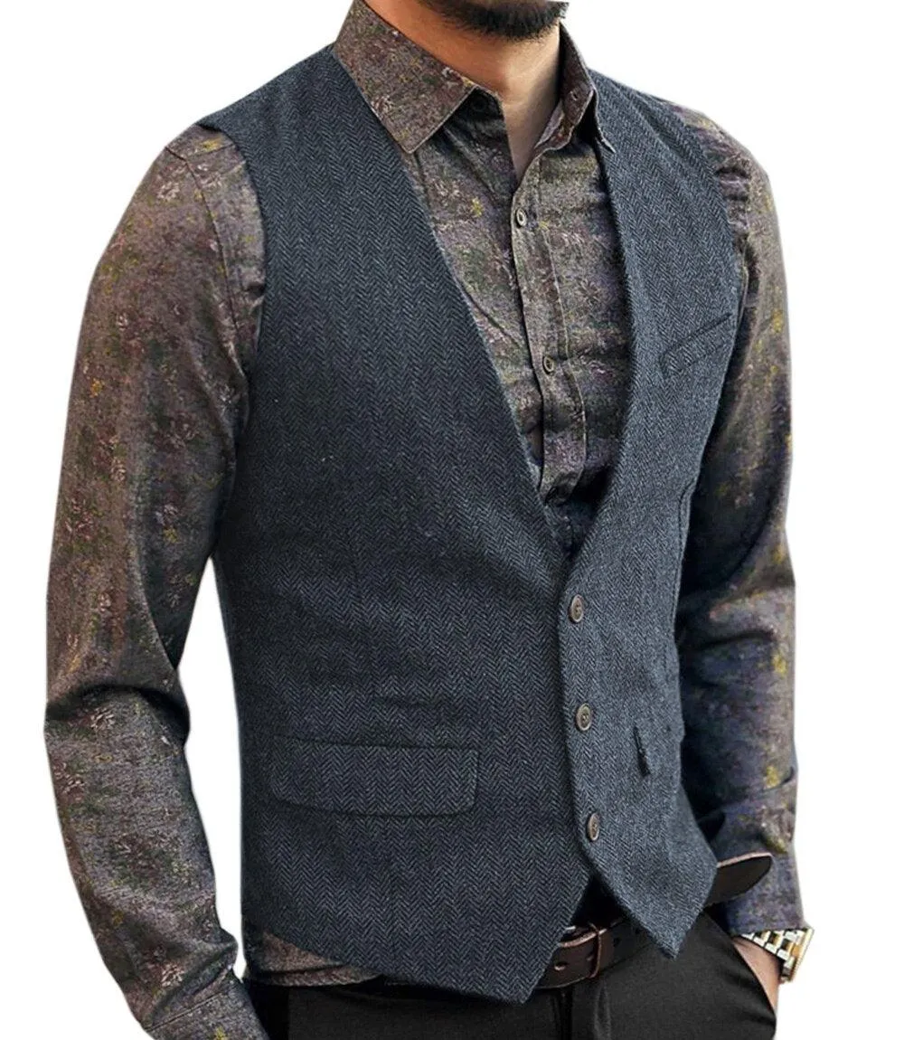 Make a Statement with V-Neck Suit Vests - Fashionable and Formal Herringbone Dress Waistcoats for Business and More