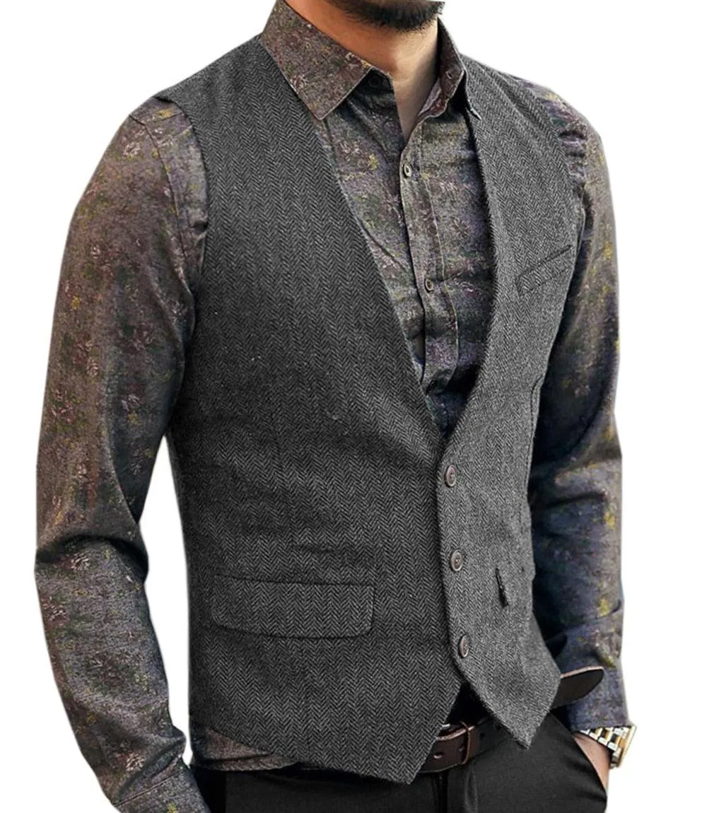 Make a Statement with V-Neck Suit Vests - Fashionable and Formal Herringbone Dress Waistcoats for Business and More