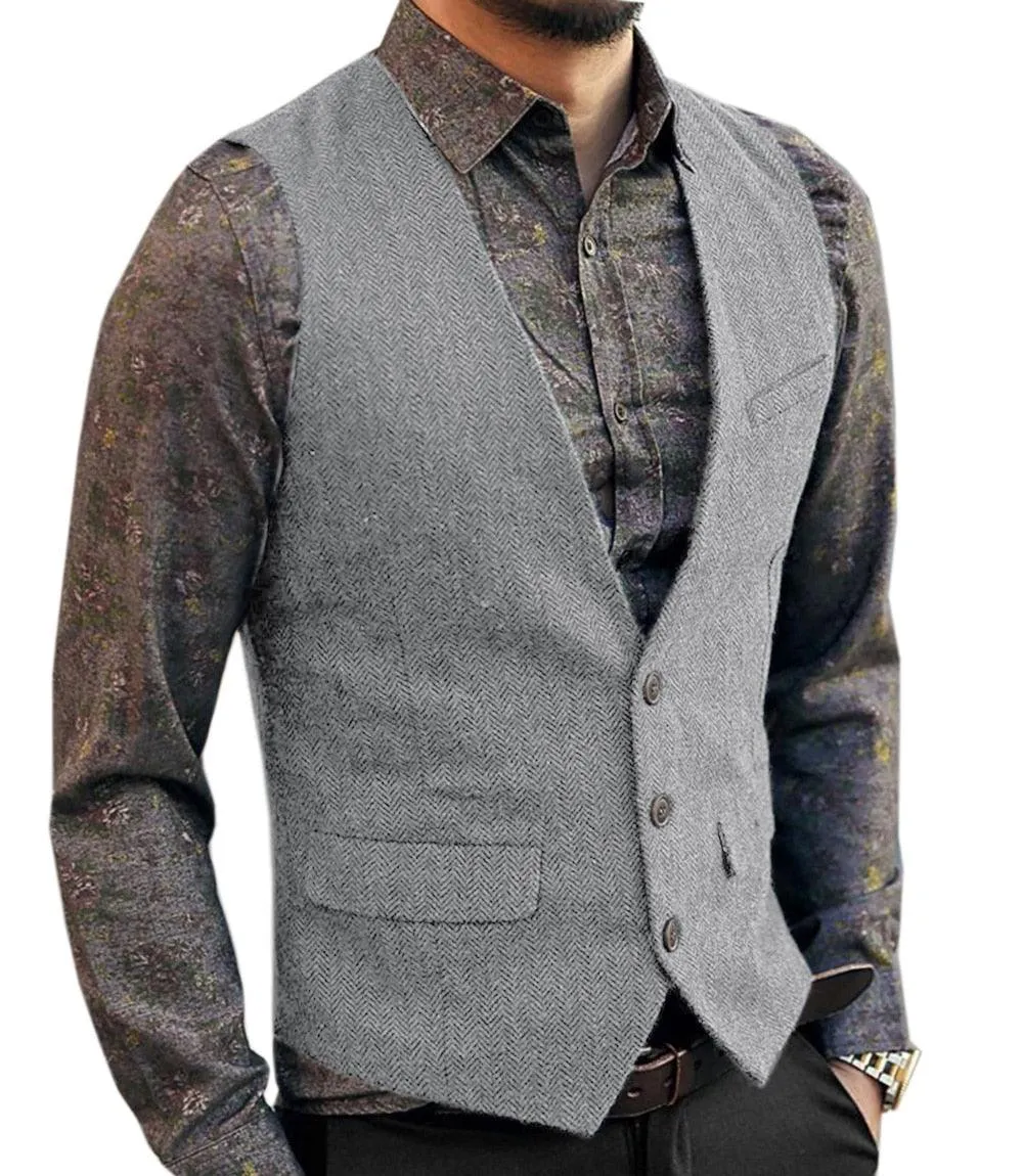 Make a Statement with V-Neck Suit Vests - Fashionable and Formal Herringbone Dress Waistcoats for Business and More