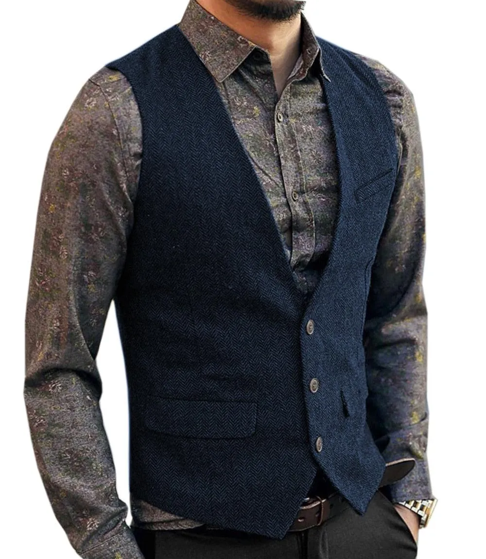 Make a Statement with V-Neck Suit Vests - Fashionable and Formal Herringbone Dress Waistcoats for Business and More