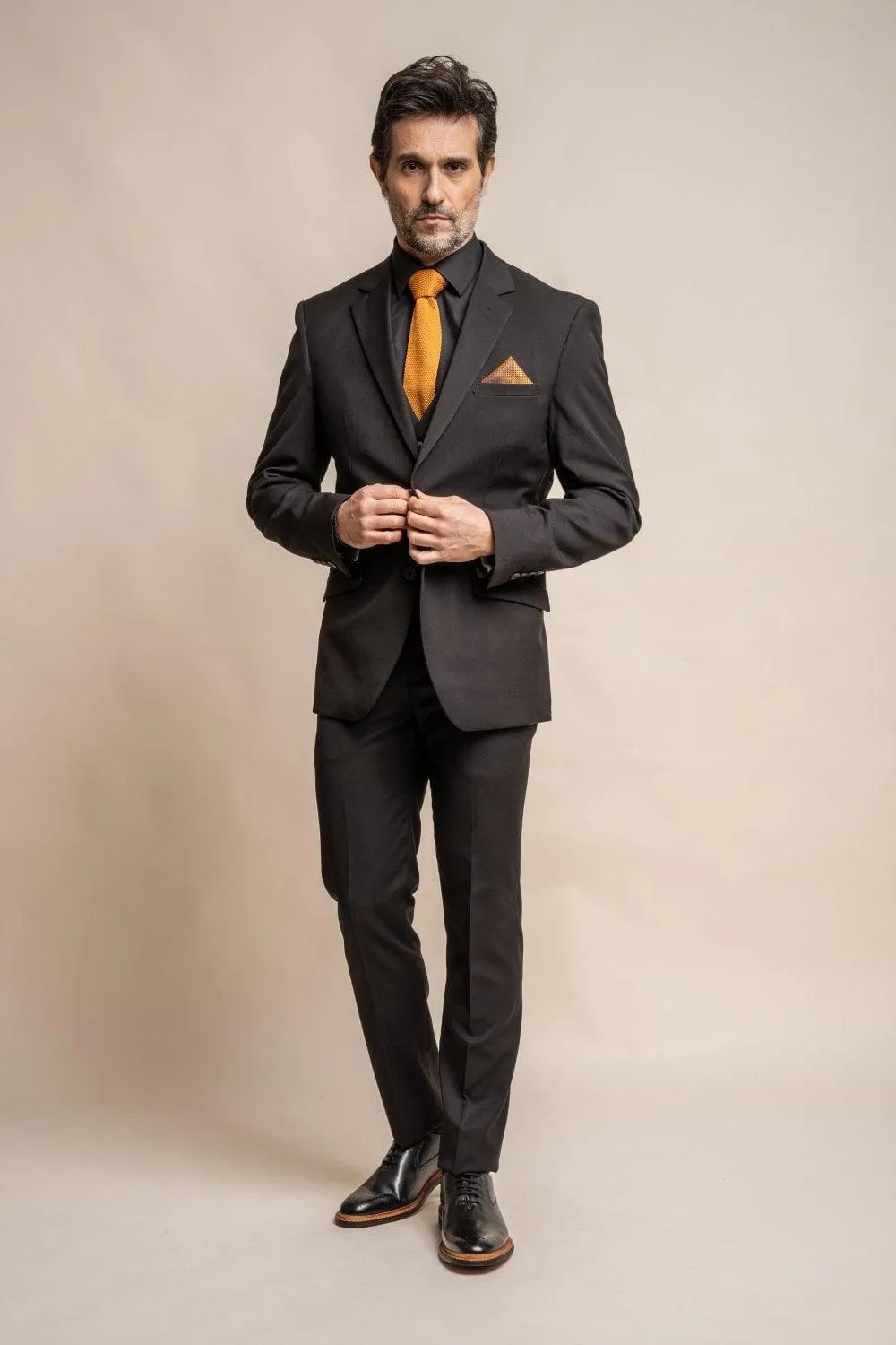 Marco Black Regular Three Piece Slim Fit Suit