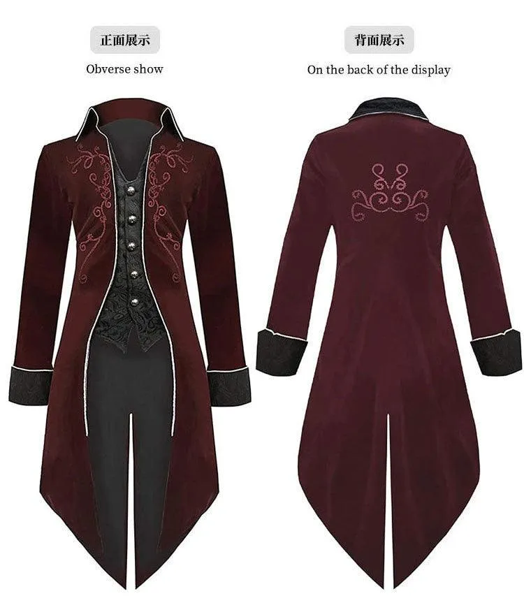 Medieval Gothic Vampire Style Stand Collar Tailcoat Dress