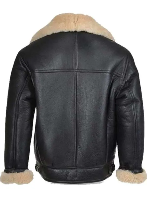 Men B3 Sheepskin Shearling Black Leather Jacket - New American Jackets