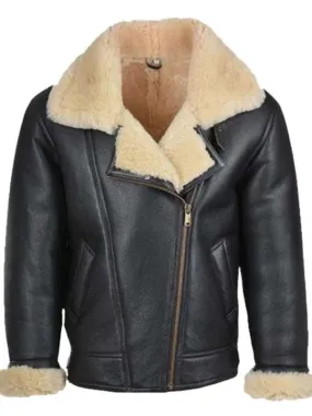 Men B3 Sheepskin Shearling Black Leather Jacket - New American Jackets