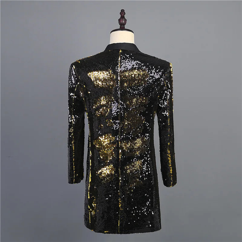 Men's Casual Polyester Slim Fit Sequined Long Party Blazer for Men