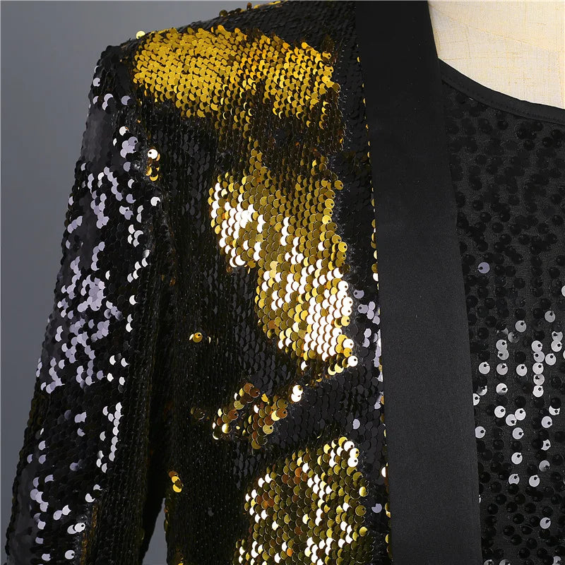 Men's Casual Polyester Slim Fit Sequined Long Party Blazer for Men