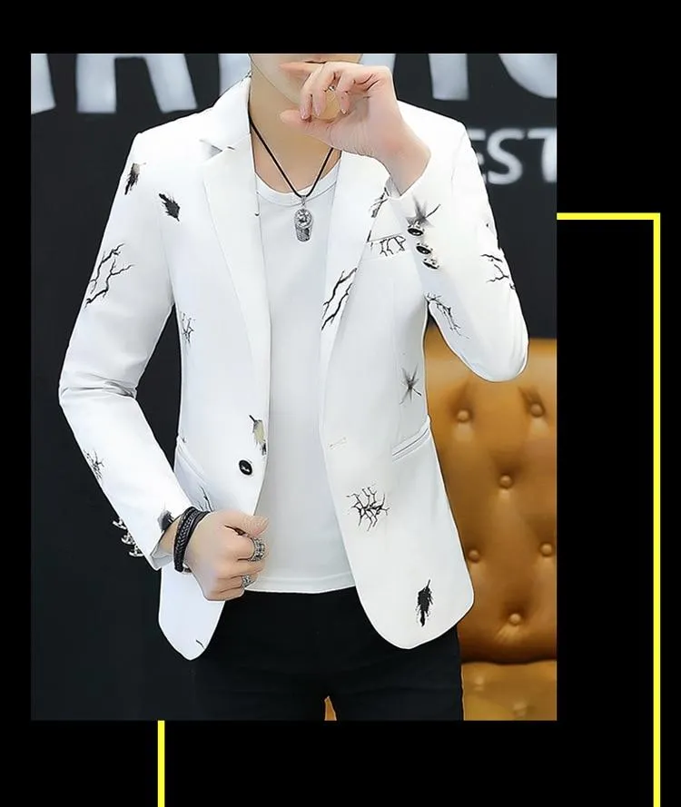 Men's Casual Spring Print Fashion Youth Slim-Fit Comfortable Blazers