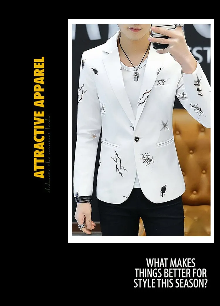 Men's Casual Spring Print Fashion Youth Slim-Fit Comfortable Blazers