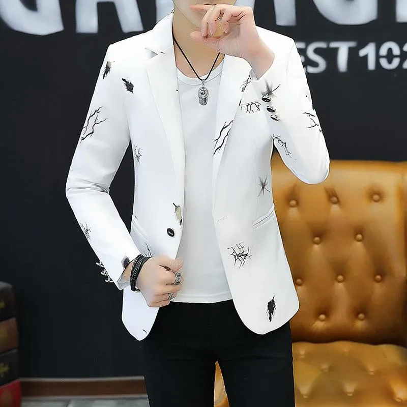 Men's Casual Spring Print Fashion Youth Slim-Fit Comfortable Blazers