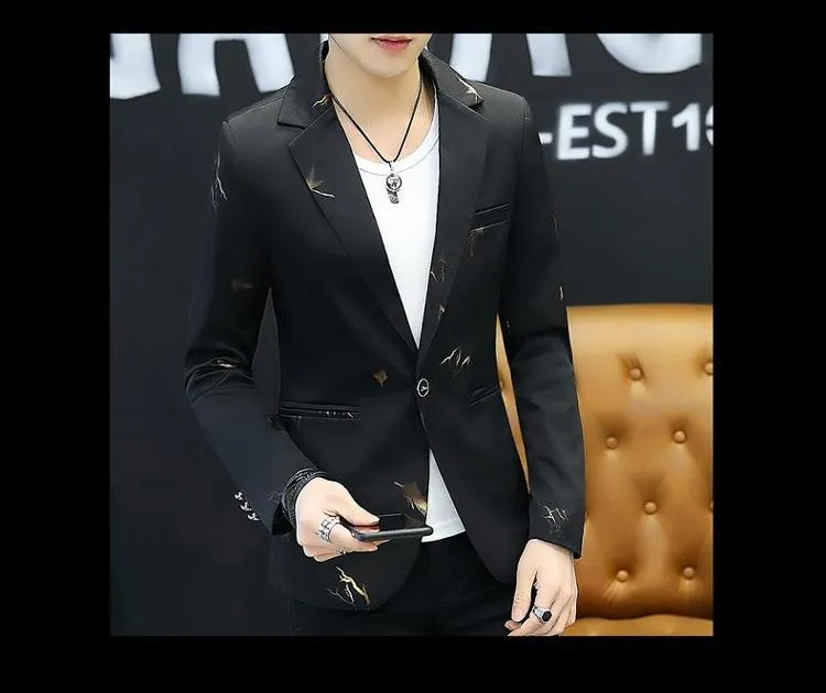 Men's Casual Spring Print Fashion Youth Slim-Fit Comfortable Blazers