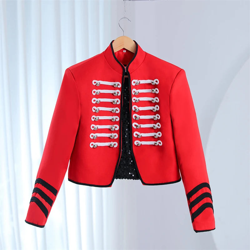 Men's Double Breasted Stand Collar Slim Fit Punk Rock Blazer Jacket