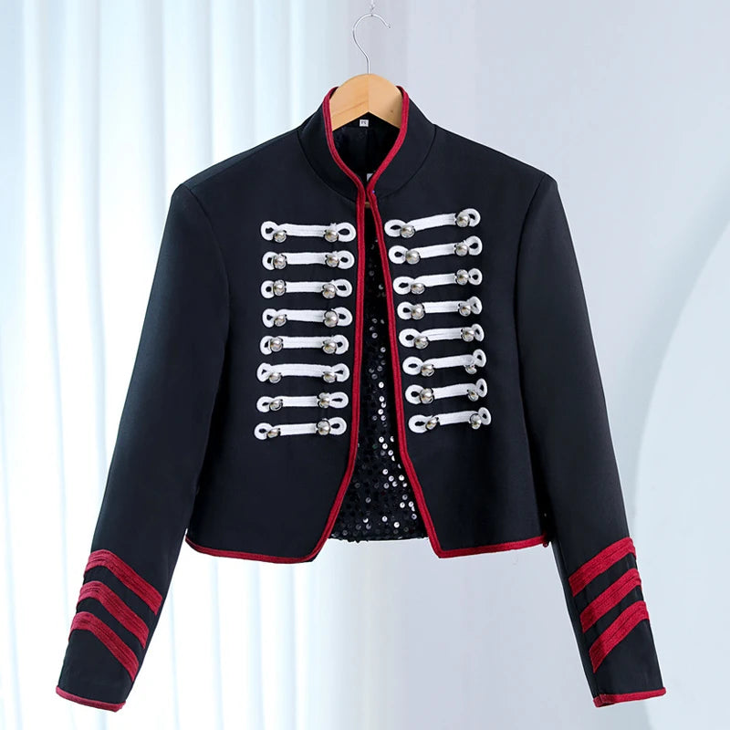 Men's Double Breasted Stand Collar Slim Fit Punk Rock Blazer Jacket