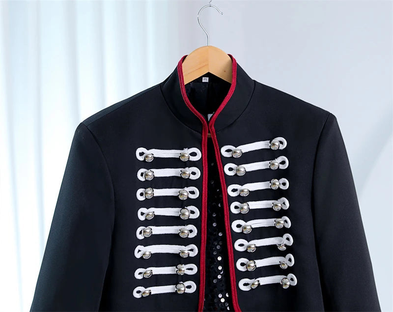 Men's Double Breasted Stand Collar Slim Fit Punk Rock Blazer Jacket