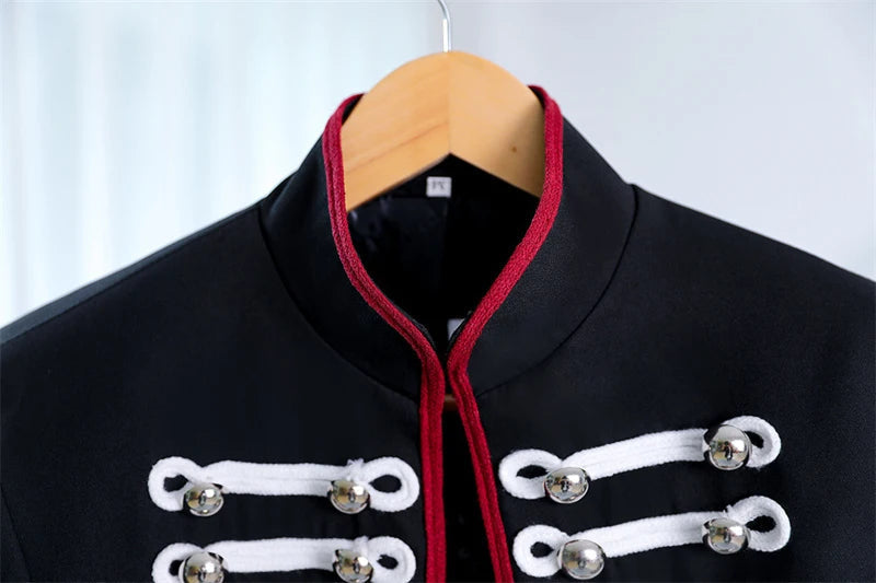 Men's Double Breasted Stand Collar Slim Fit Punk Rock Blazer Jacket