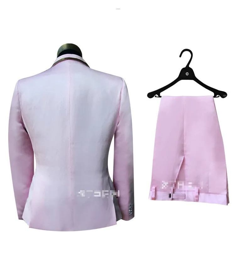 Men's England Style Polyester Beaded Tuxedo Jacket Pants Two-Piece Suit