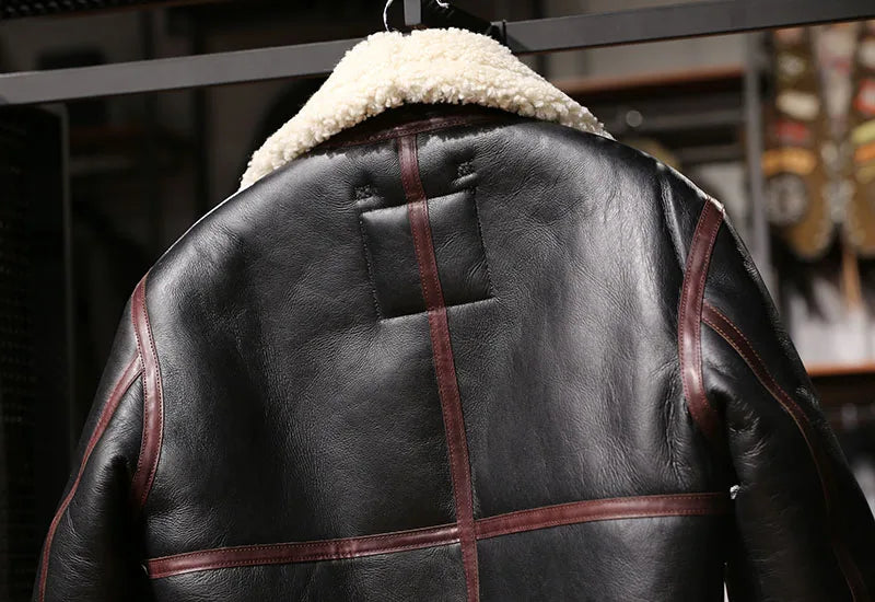 Men's Genuine Sheep Leather Shearling Bomber Fur Jacket