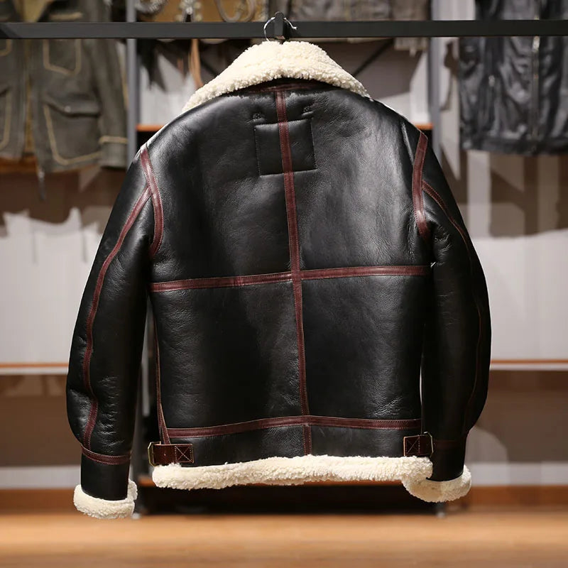 Men's Genuine Sheep Leather Shearling Bomber Fur Jacket