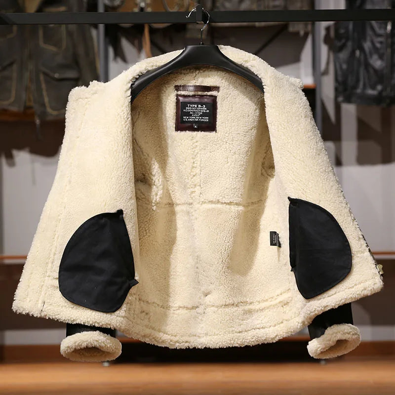 Men's Genuine Sheep Leather Shearling Bomber Fur Jacket