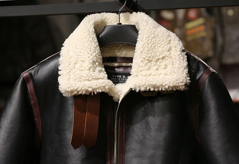 Men's Genuine Sheep Leather Shearling Bomber Fur Jacket