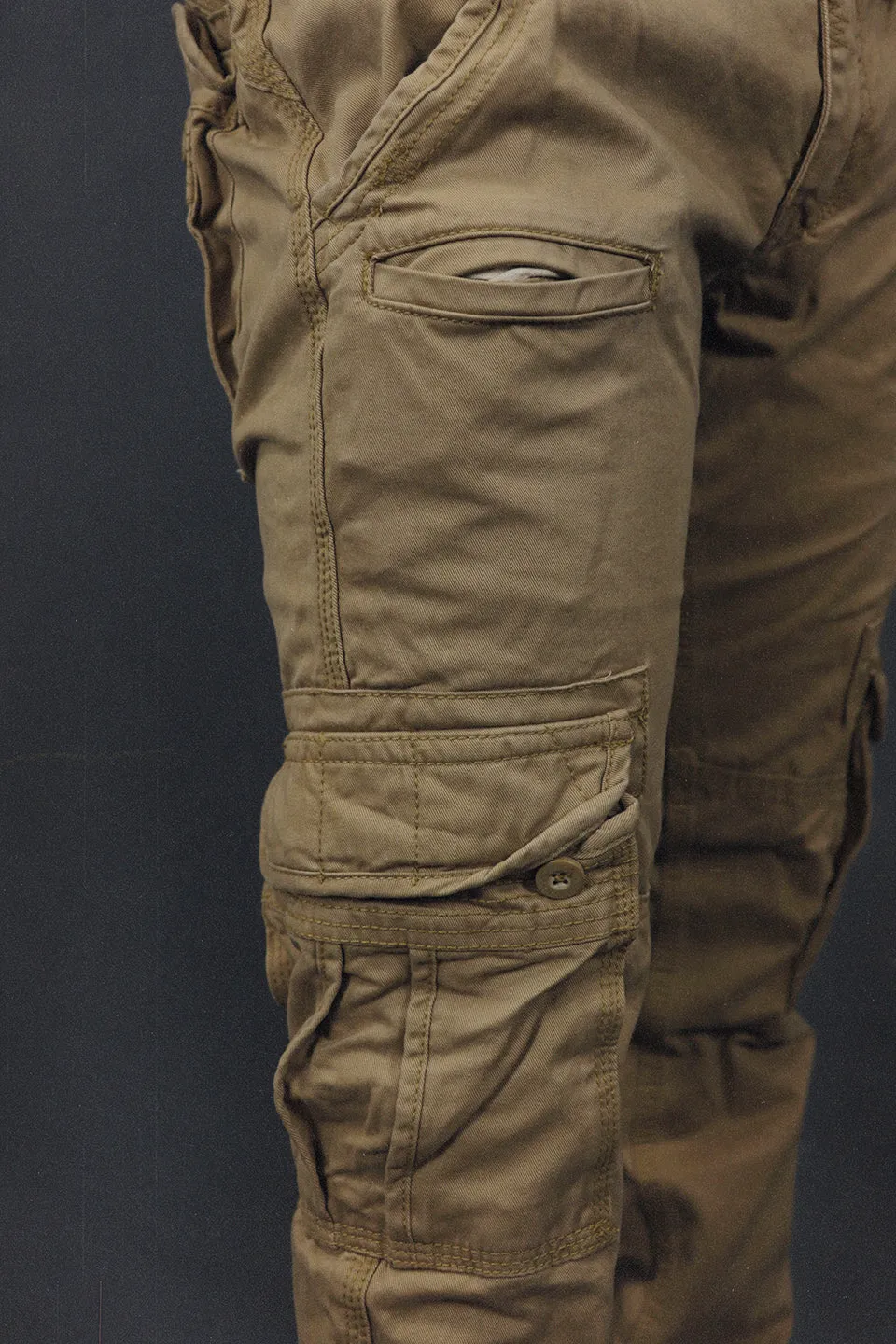 Men's Khaki Combat Pants Six Pocket Cargo Pants To Match Sneakers | Khaki