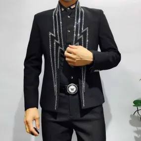 Men's Luxury Casual Style Lightning Rhinestone Straight Fit Party Blazer