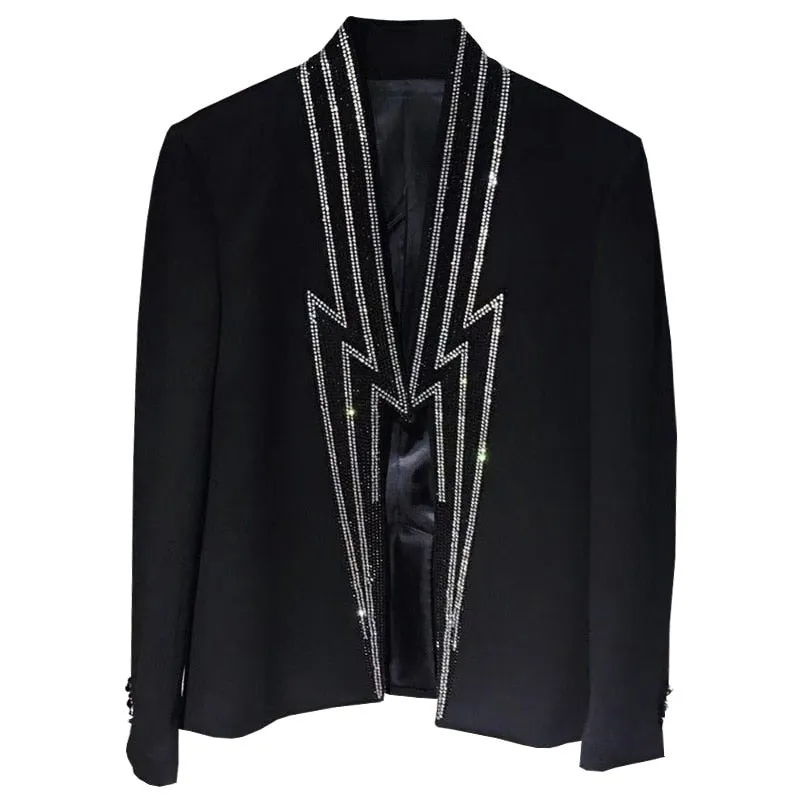 Men's Luxury Casual Style Lightning Rhinestone Straight Fit Party Blazer