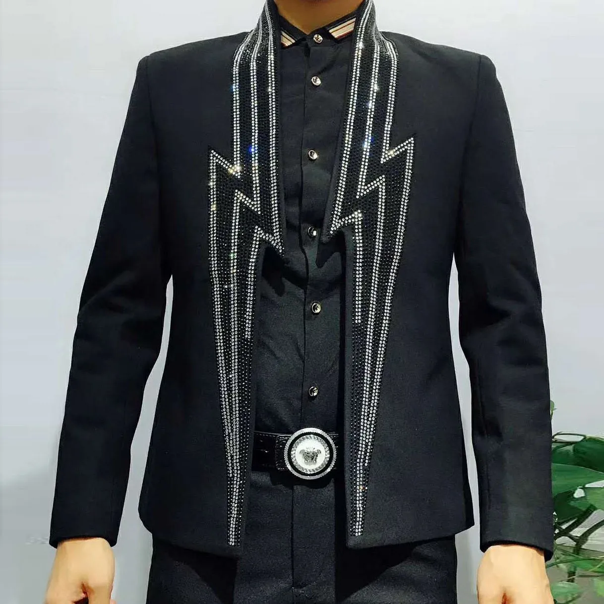 Men's Luxury Casual Style Lightning Rhinestone Straight Fit Party Blazer