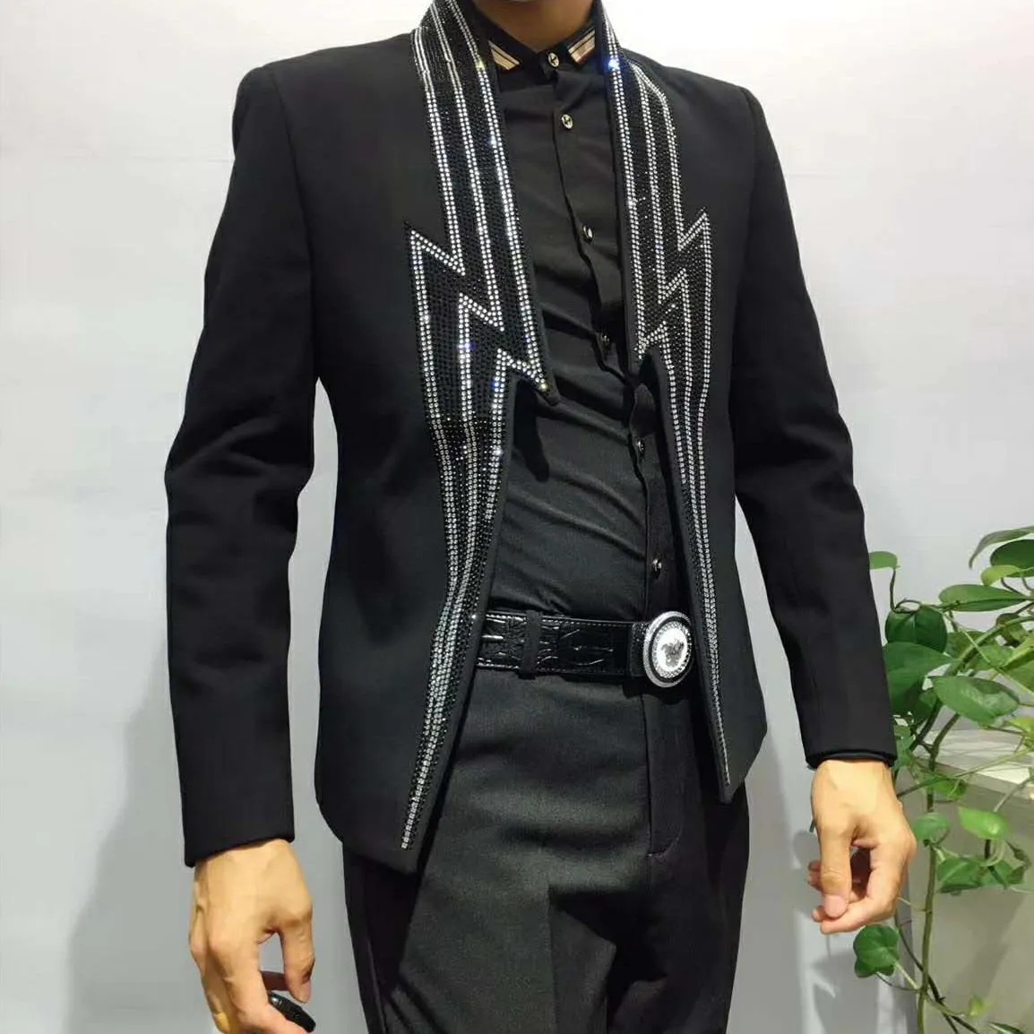 Men's Luxury Casual Style Lightning Rhinestone Straight Fit Party Blazer