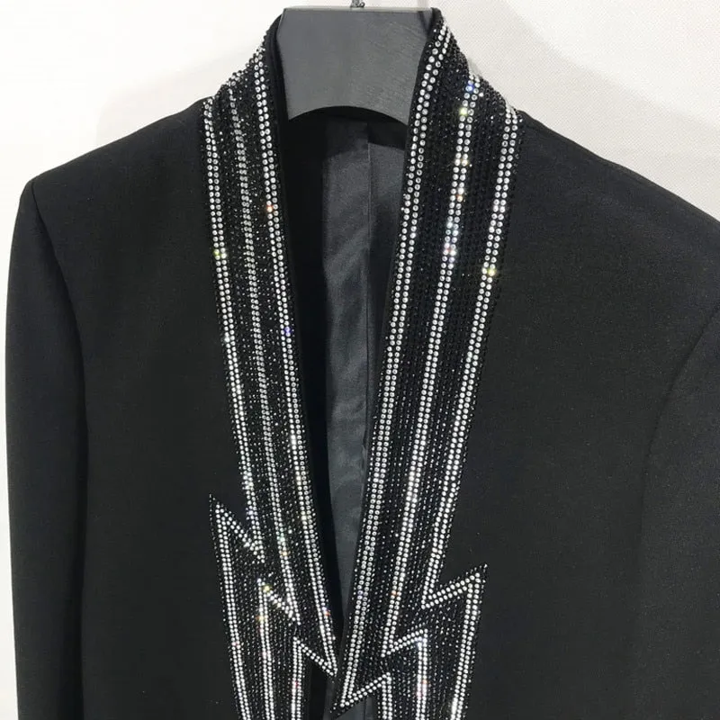 Men's Luxury Casual Style Lightning Rhinestone Straight Fit Party Blazer