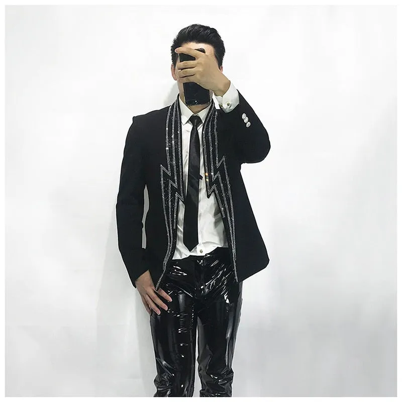 Men's Luxury Casual Style Lightning Rhinestone Straight Fit Party Blazer