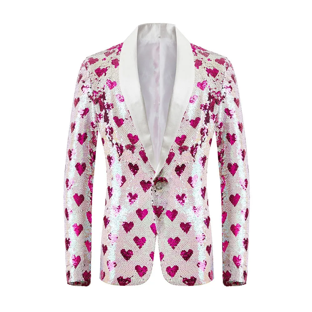 Men's Polyester Heart Sequin Tuxedo Shawl Lapel Wedding Blazer