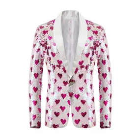 Men's Polyester Heart Sequin Tuxedo Shawl Lapel Wedding Blazer