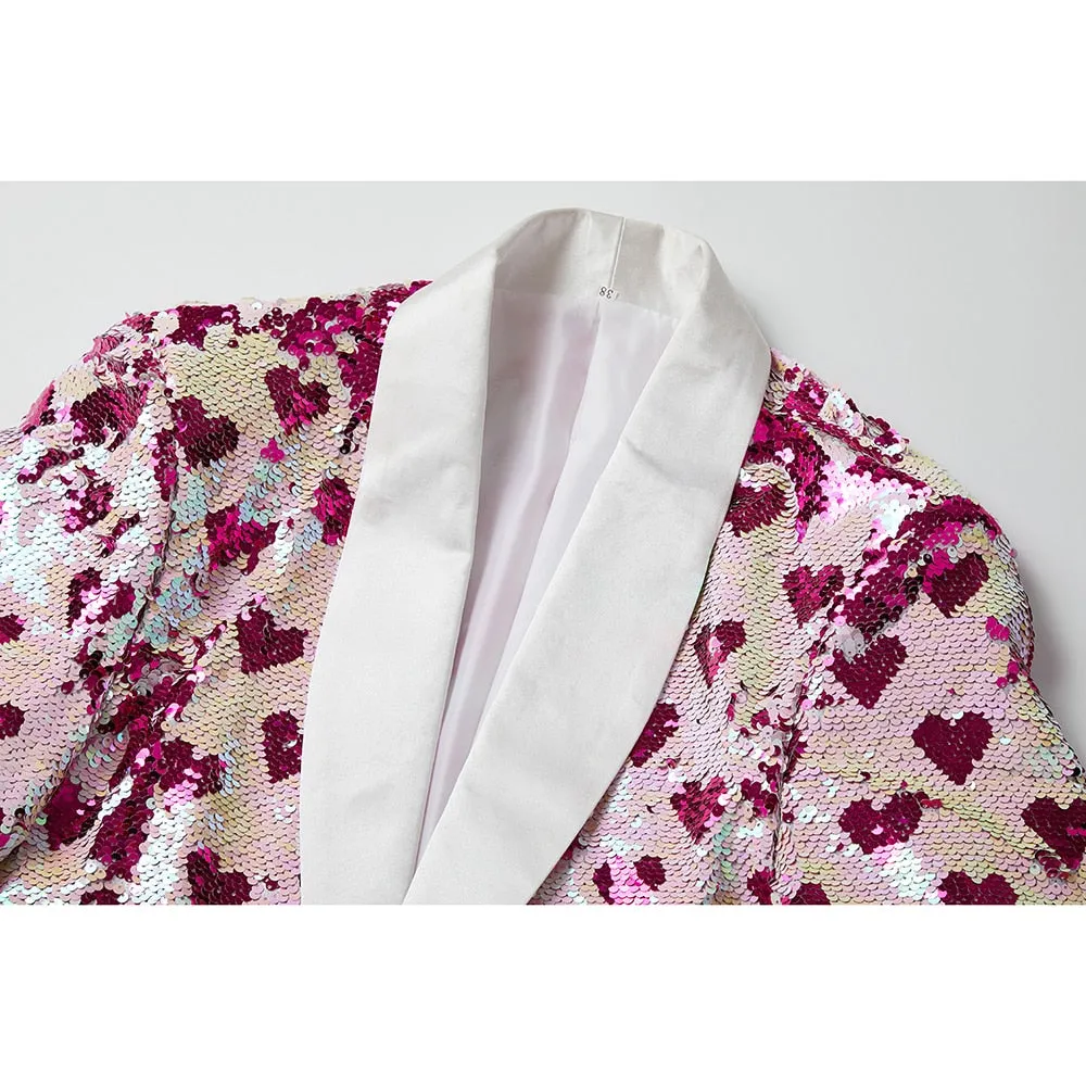 Men's Polyester Heart Sequin Tuxedo Shawl Lapel Wedding Blazer