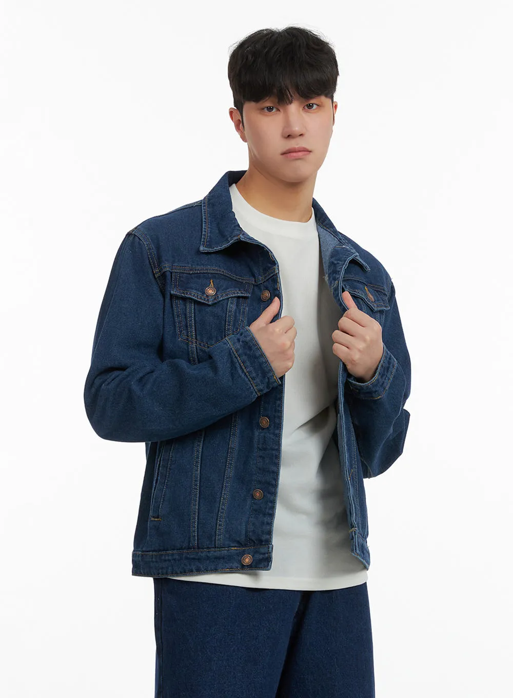 Men's Solid Button Denim Jacket IA402