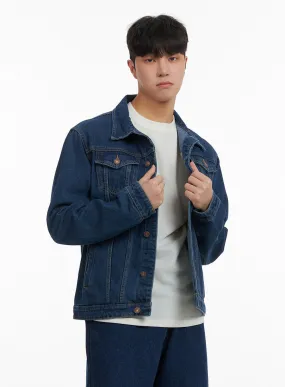 Men's Solid Button Denim Jacket IA402