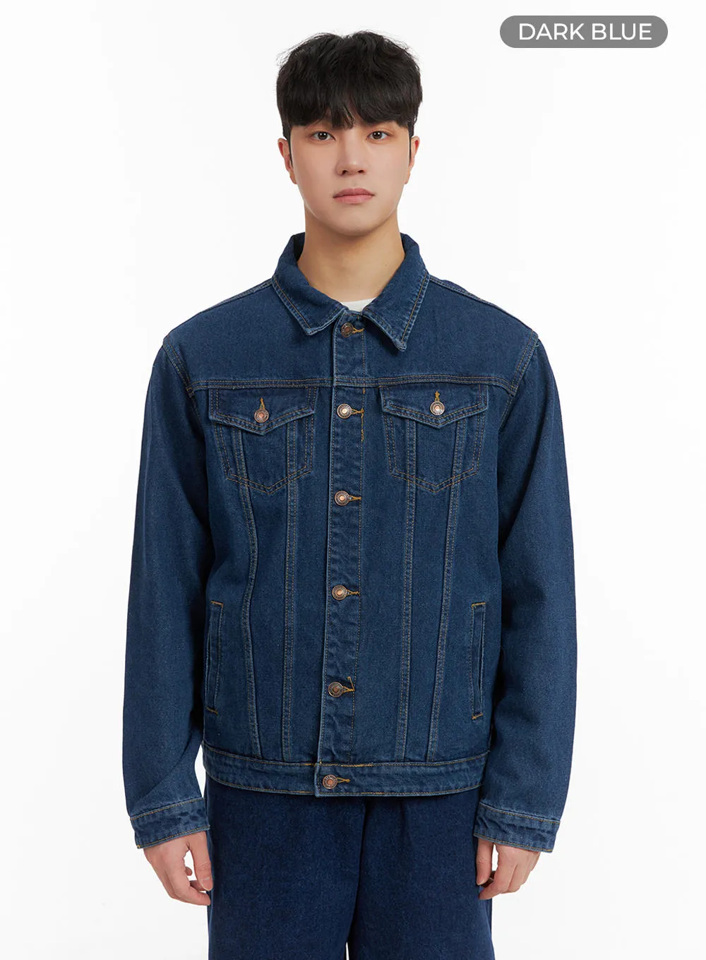 Men's Solid Button Denim Jacket IA402